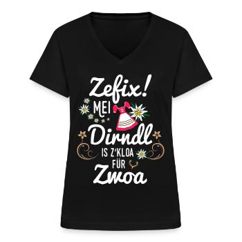 Zefix mei Dirndl is z'kloa für Zwoa Schwanger - Frauen-T-Shirt mit V-Ausschnitt - Schwarz - Vorne - Lela (165cm)