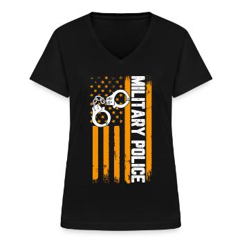 Police militaire - T-shirt col V Femme - noir - Devant - Lela (165cm)