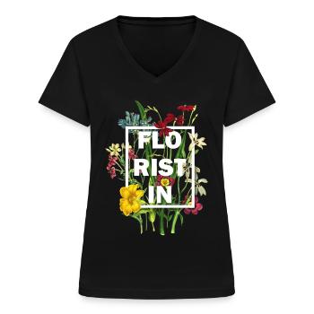 Floristin Floristik Florist Floristen Geschenk - Frauen-T-Shirt mit V-Ausschnitt - Schwarz - Vorne - Lela (165cm)