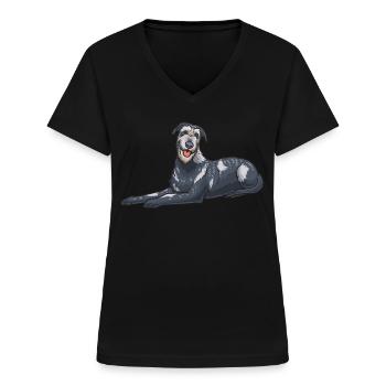 Irischer Wolfshund Hund - Frauen-T-Shirt mit V-Ausschnitt - Schwarz - Vorne - Lela (165cm)