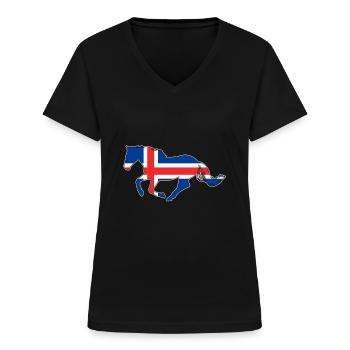 Islandpferd - Frauen-T-Shirt mit V-Ausschnitt - Schwarz - Vorne - Lela (165cm)