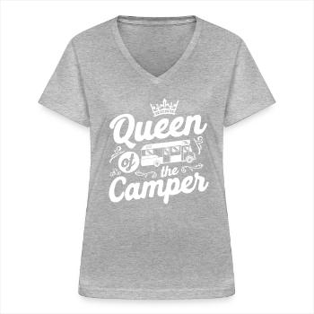 Camping Queen Of The Camper - T-shirt col V Femme - gris chiné - Devant - Lela (165cm)