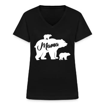 Mama Bär Nachwuchs Baby Familien Mama Bear - Frauen-T-Shirt mit V-Ausschnitt - Schwarz - Vorne - Lela (165cm)
