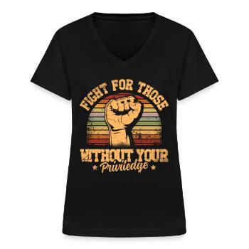 Conception féministe pour une féministe - T-shirt col V Femme - noir - Devant - Lela (165cm)