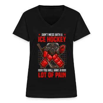 Eishockey Player Ice Hockey Goalie - Frauen-T-Shirt mit V-Ausschnitt - Schwarz - Vorne - Lela (165cm)