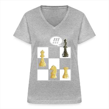 Schach Schachbrett Schachmatt Schachfiguren König - Frauen-T-Shirt mit V-Ausschnitt - Grau meliert - Vorne - Lela (165cm)