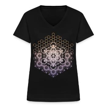 Metatrons Würfel Heilige Geometrie Verbunden - Frauen-T-Shirt mit V-Ausschnitt - Schwarz - Vorne - Lela (165cm)