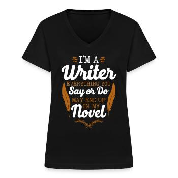 Écrivain de roman et publié - T-shirt col V Femme - noir - Devant - Lela (165cm)