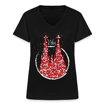 Köln Dom Karneval Fasching Rot Weiss - Frauen-T-Shirt mit V-Ausschnitt - Schwarz - Vorne - Lela (165cm)