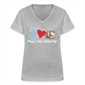Paix Amour Cochon d’Inde Doux Animal Animal De Compagnie - T-shirt col V Femme - gris chiné - Devant - Lela (165cm)