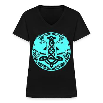 Ravens Viking Crows Jewelry Raven - Women's V-neck T-shirt - black - Front - Lela (165cm)