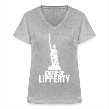 Hermannsdenkmal Witz Detmold Lippe - Frauen-T-Shirt mit V-Ausschnitt - Grau meliert - Vorne - Lela (165cm)