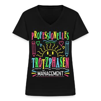 Erzieherin Lustig Kindergärtnerin - Frauen-T-Shirt mit V-Ausschnitt - Schwarz - Vorne - Lela (165cm)