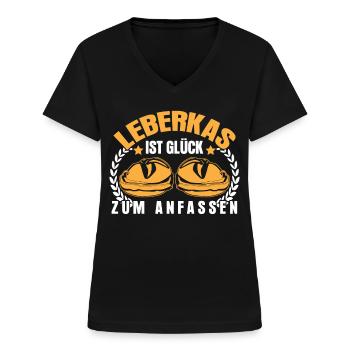 Leberkäse Leberkassemmel Leberkas - Frauen-T-Shirt mit V-Ausschnitt - Schwarz - Vorne - Lela (165cm)