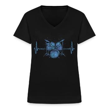 Batterie Batteur Batteur Batterie - T-shirt col V Femme - noir - Devant - Lela (165cm)