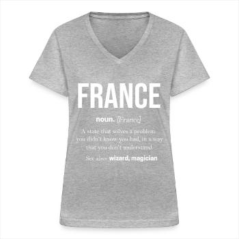 France Drapeau France Paris Marseille Français - T-shirt col V Femme - gris chiné - Devant - Lela (165cm)