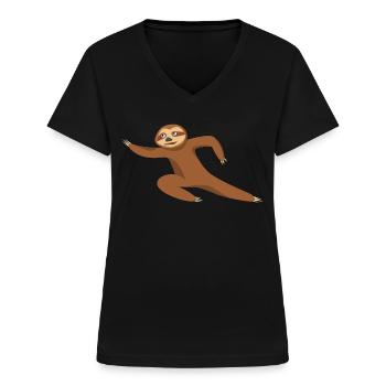 Qigong Qi Gong Sloth Chigong - Frauen-T-Shirt mit V-Ausschnitt - Schwarz - Vorne - Lela (165cm)