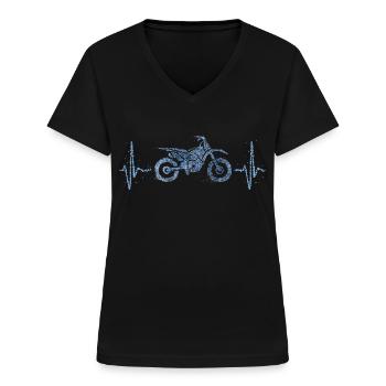 Motorrad Herzschlag Motorradfahrer - Frauen-T-Shirt mit V-Ausschnitt - Schwarz - Vorne - Lela (165cm)