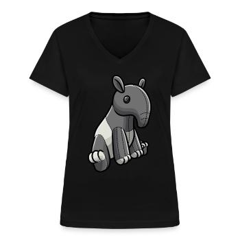 Tapir Kuscheltier Motiv - Frauen-T-Shirt mit V-Ausschnitt - Schwarz - Vorne - Lela (165cm)