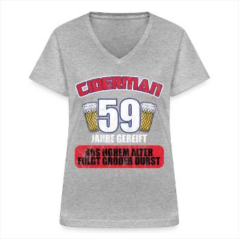 Ciderman 59 Jahre Geburtstag Apfelwein Äppelwoi - Frauen-T-Shirt mit V-Ausschnitt - Grau meliert - Vorne - Lela (165cm)