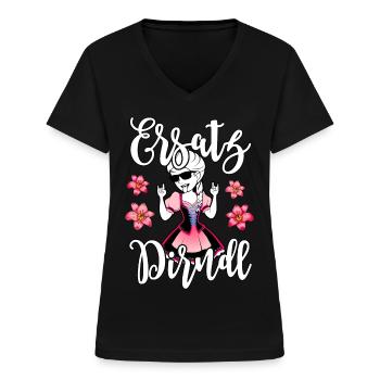 Ersatz Dirndl Trachtenshirt Damen - Frauen-T-Shirt mit V-Ausschnitt - Schwarz - Vorne - Lela (165cm)