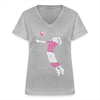 Volleyball Player Team Word Cloud - Women's V-neck T-shirt - sports grey - Front - Lela (165cm)