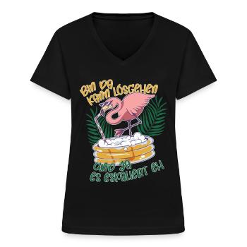 Flamingo bin da kann losgehen ja es eskaliert eh - Frauen-T-Shirt mit V-Ausschnitt - Schwarz - Vorne - Lela (165cm)