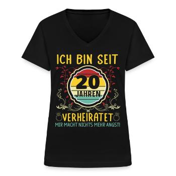 Porzellanhochzeit 20 Jahre Verheiratet - Frauen-T-Shirt mit V-Ausschnitt - Schwarz - Vorne - Lela (165cm)
