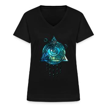 Géométrie Sacrée Cosmos Symbole Wicca Spirituel - T-shirt col V Femme - noir - Devant - Lela (165cm)
