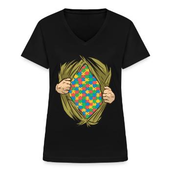 Autistic Autism Autistic - Women's V-neck T-shirt - black - Front - Lela (165cm)