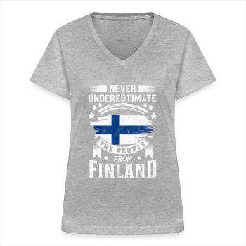 Finnland Tshirt Finland Skandinavien - Frauen-T-Shirt mit V-Ausschnitt - Grau meliert - Vorne - Lela (165cm)