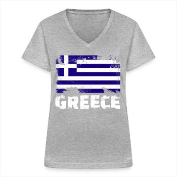 Griechenland Flag - Frauen-T-Shirt mit V-Ausschnitt - Grau meliert - Vorne - Lela (165cm)