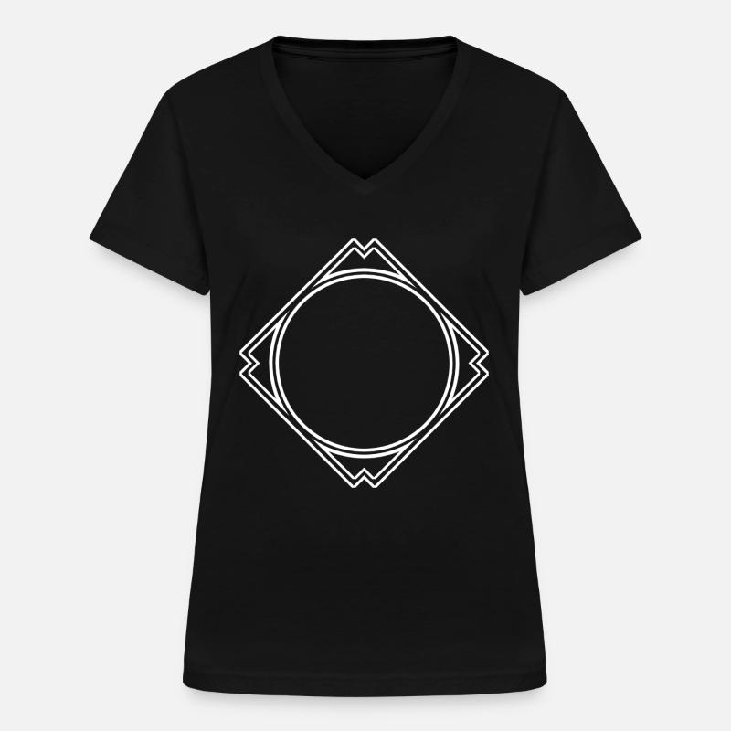 White circle in the square frame decoration - Women's V-neck T-shirt - black