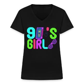 Jaren 90 Party jaren 90 - Vrouwen T-shirt met V-hals - zwart - Voor - Lela (165cm)
