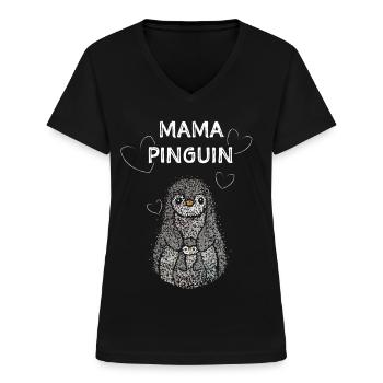 Mama Pinguin Pinguine Liebhaber Muttertag Mutter - Frauen-T-Shirt mit V-Ausschnitt - Schwarz - Vorne - Lela (165cm)