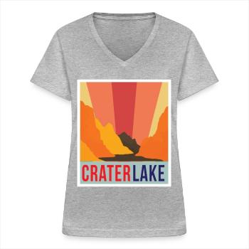 Crater Lake National Park Oregon Randonnée Nature Vulk - T-shirt col V Femme - gris chiné - Devant - Lela (165cm)