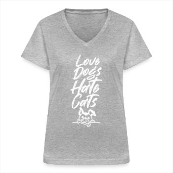 Chers chiens Détestez les chats Chien Amoureux chiot - T-shirt col V Femme - gris chiné - Devant - Lela (165cm)