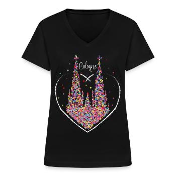 Cologne Kölner Dom Karneval Konfetti Kostümersatz - Frauen-T-Shirt mit V-Ausschnitt - Schwarz - Vorne - Lela (165cm)