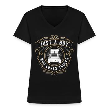 Chauffeur de camion Chauffeur de camion Chauffeur professionnel Camionneur - T-shirt col V Femme - noir - Devant - Lela (165cm)