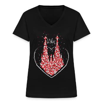 Rot Weiss Köln Kölner Dom Karneval Kostümersatz - Frauen-T-Shirt mit V-Ausschnitt - Schwarz - Vorne - Lela (165cm)