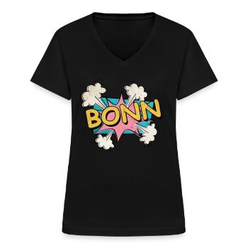 Bonn Germany City Font Pop Art Comic - Women's V-neck T-shirt - black - Front - Lela (165cm)