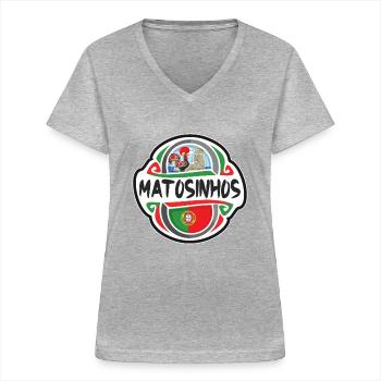 Matosinhos Portugal Flag Travel Souvenir Badge Sta - Women's V-neck T-shirt - sports grey - Front - Lela (165cm)