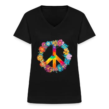 Hippie - Frauen-T-Shirt mit V-Ausschnitt - Schwarz - Vorne - Lela (165cm)