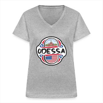 Odessa USA Drapeau des États-Unis Souvenir de voyage Badg - T-shirt col V Femme - gris chiné - Devant - Lela (165cm)