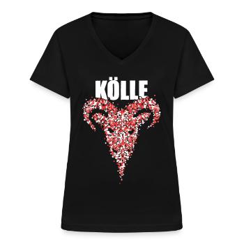 Kölle Köln Rot Weiß Karneval Fussball Kostümersatz - Frauen-T-Shirt mit V-Ausschnitt - Schwarz - Vorne - Lela (165cm)