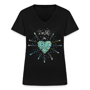 Konfetti im Herzen Karneval Fasching Jeck Narr - Frauen-T-Shirt mit V-Ausschnitt - Schwarz - Vorne - Lela (165cm)