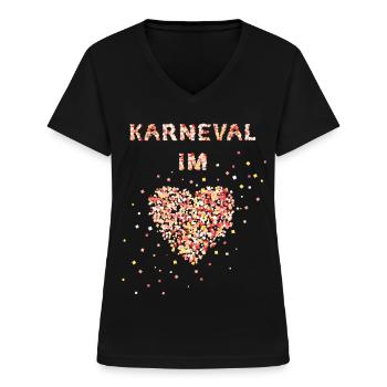 Karneval im Herzen Fasching Konfetti Kostümersatz - Frauen-T-Shirt mit V-Ausschnitt - Schwarz - Vorne - Lela (165cm)