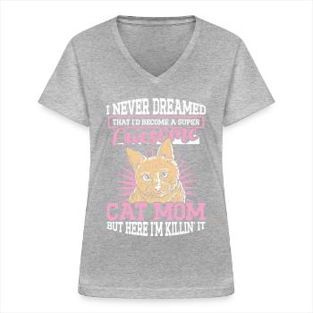 Super Cat Mom Cat Cat Lover - Women's V-neck T-shirt - sports grey - Front - Lela (165cm)
