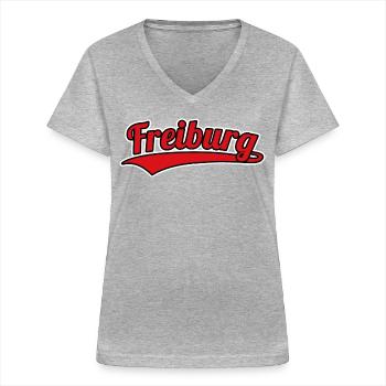 Fribourg Allemagne Ville natale - T-shirt col V Femme - gris chiné - Devant - Lela (165cm)