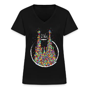Köln Kölner Dom Karneval Fasching Ersatzkostüm - Frauen-T-Shirt mit V-Ausschnitt - Schwarz - Vorne - Lela (165cm)